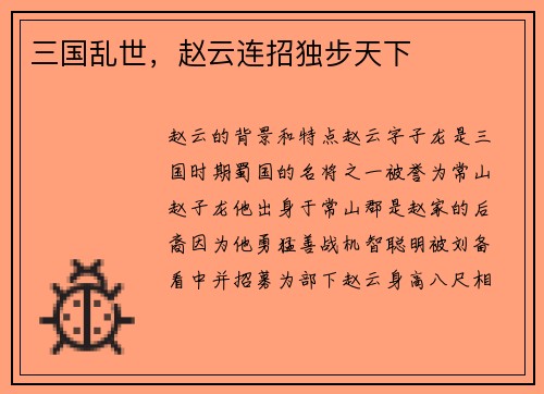 三国乱世，赵云连招独步天下